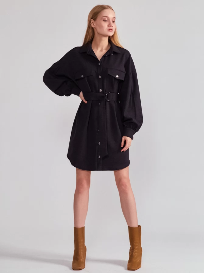 Платье-рубашка OD-614-2 вельвет темно-серый