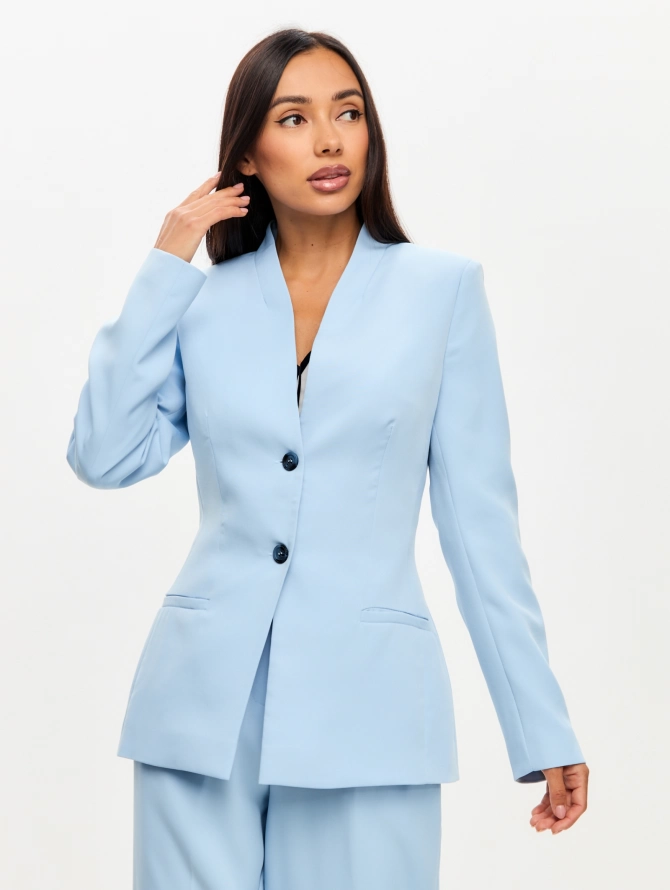 Жакет без воротника голубой