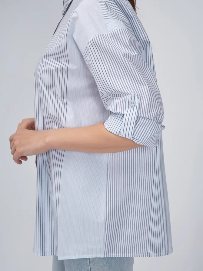 Рубашка полосатая хлопковая серо-голубая