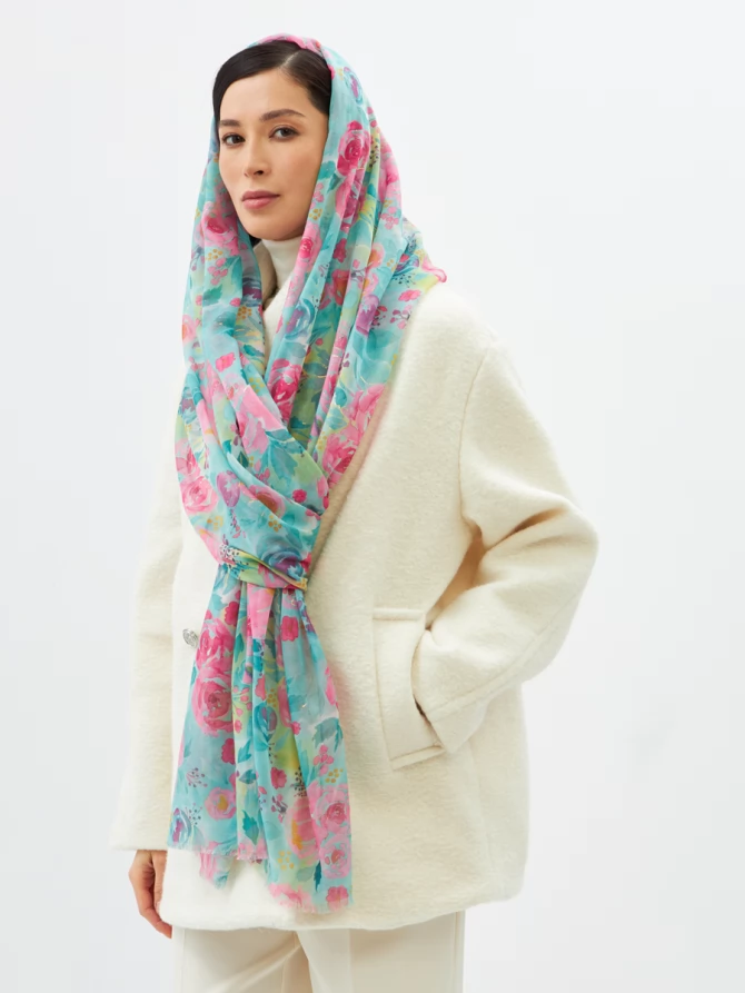 Палантин женский двусторонний с акварельным принтом D2H-13-2