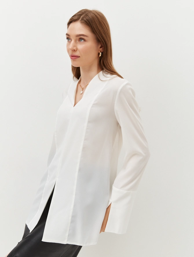 Блузка из шифона с разрезами, молочный