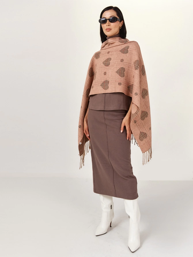 Палантин женский с принтом в клетку и сердца RH10-161-7