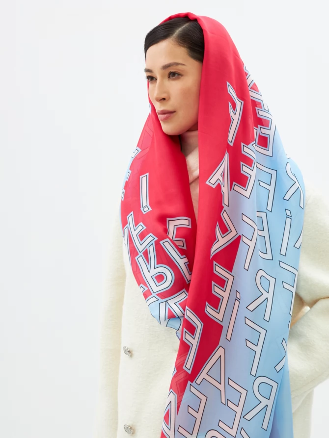 Палантин женский двусторонний арт-деко с атласной текстурой D2-1352-2