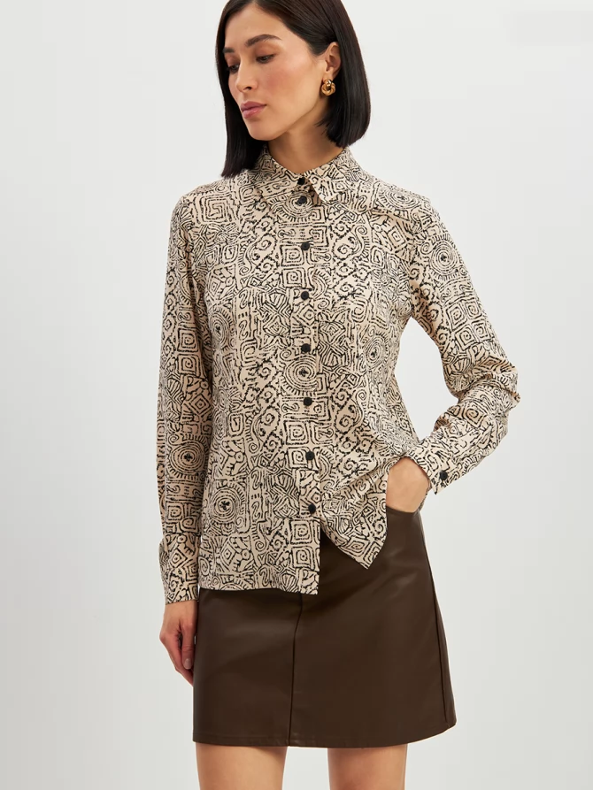 Блузка из шифона OD-887-2 бежевый с черным