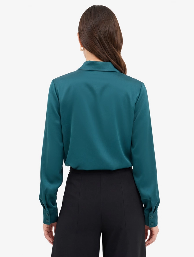 Блуза прямого силуэта с бисерной тесьмой, бутылочного цвета