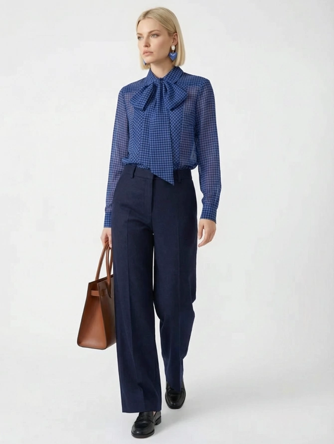 Блузка из органзы в клетку OD-984-1 фиолетовый с черным