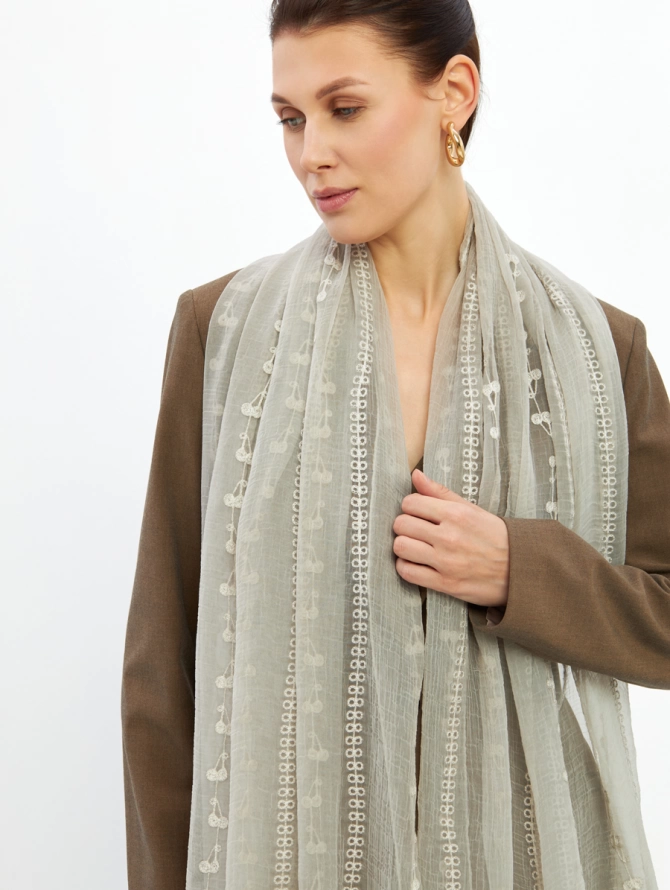 Палантин женский двусторонний с вышивкой Арт-деко DRK-145-28