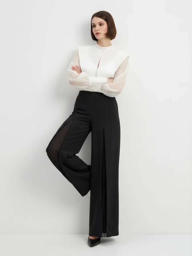 Блузка из органзы со съемным воротником OD-930-1 синий