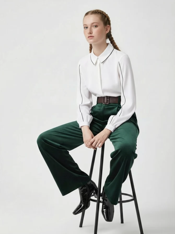 Блузка с контрасной строчкой OD-871-1 белый