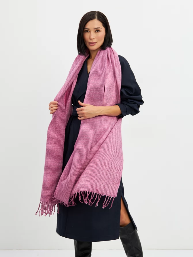 Палантин женский двусторонний меланжевый нежно-розовый