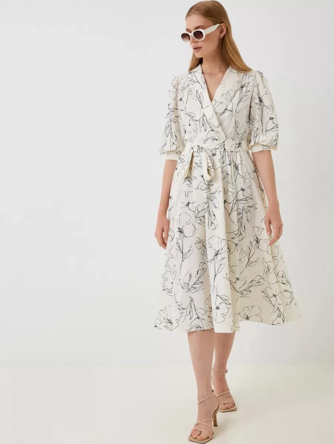 Платье с шалевым воротником OD-811-2 молочный