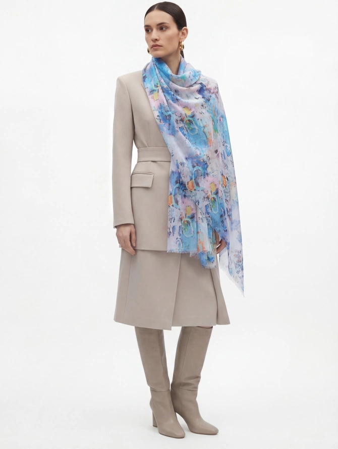 Палантин женский с акварельным принтом