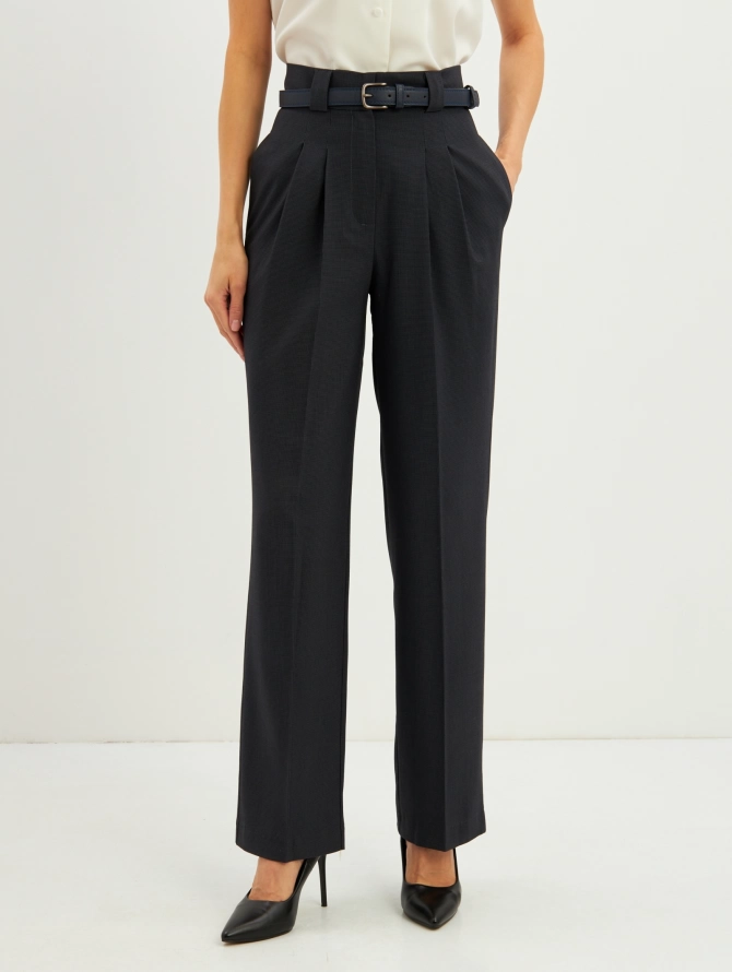 Брюки прямого силуэта из костюмной ткани в черно-синюю гусиную лапку OD-780-1