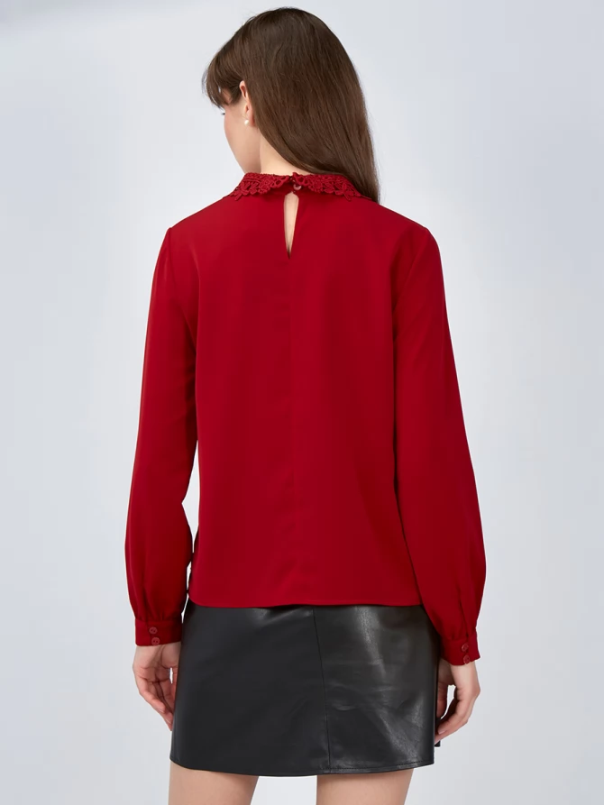 Блузка с кружевным воротником OD-861-3 бордо