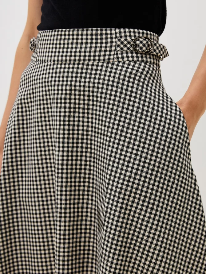 Юбка-колокол со сложным поясом OD-826-4 бежево-черная