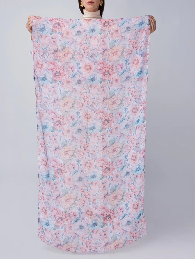 Палантин женский с акварельным цветочным принтом