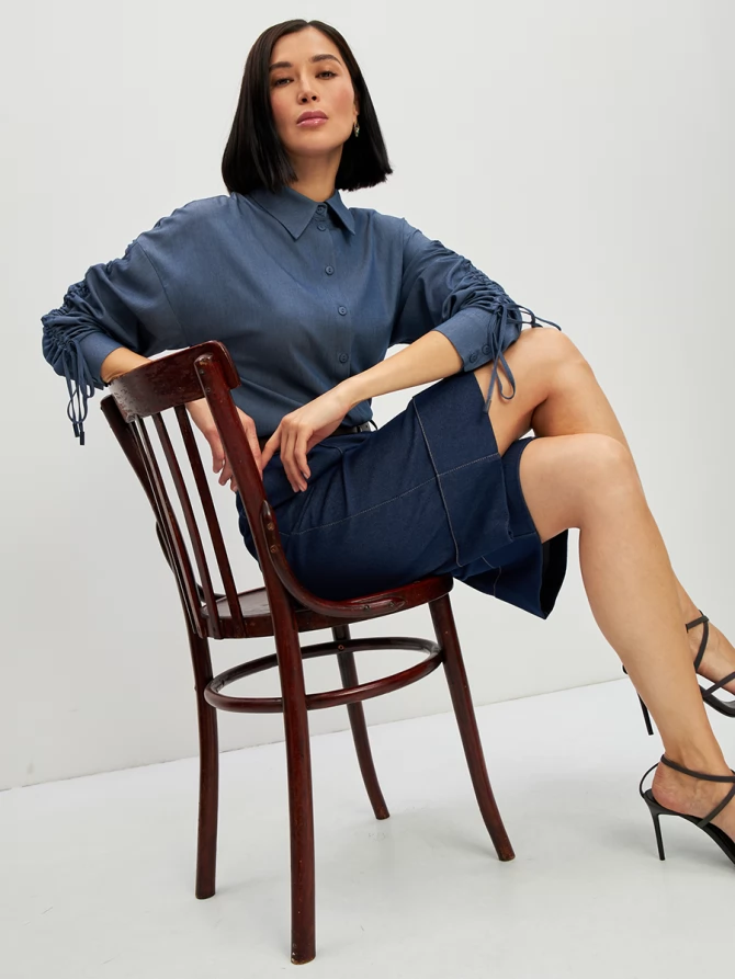 Блузка тонкая джинса OD-858-4 темный джинс