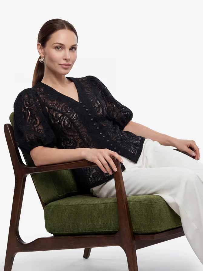 Блузка из кружева с коротким рукавом OD-1038-2 черный