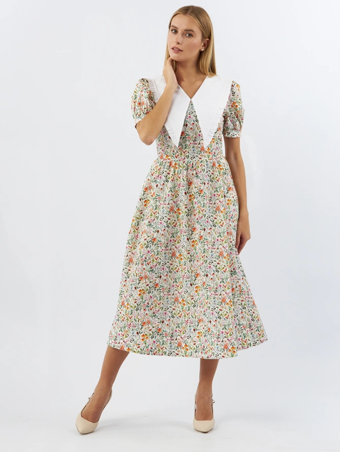 Платье из хлопка с большим контрастным воротником OD-935-2