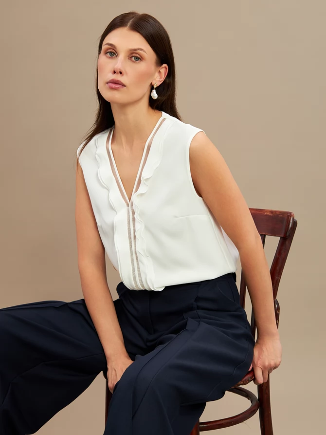 Топ со вставкой из органзы OD-975-1 белый