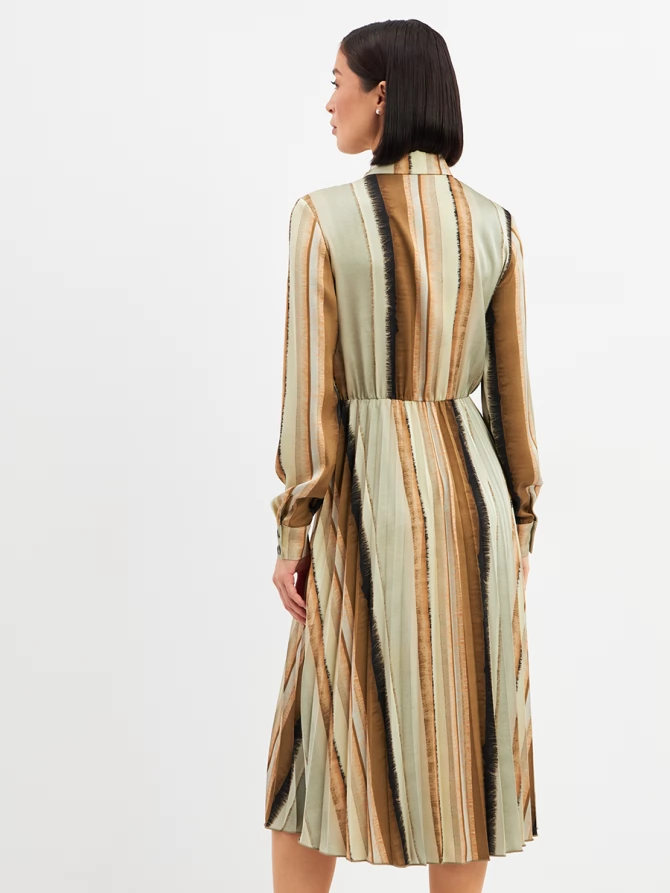 Платье с юбкой плиссе OD-883-2 коричневая с серой полосой