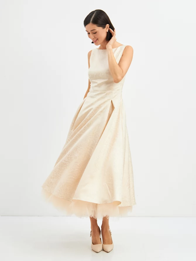 Платье из жаккарда + юбка из фатина OD-939-1 сливочный