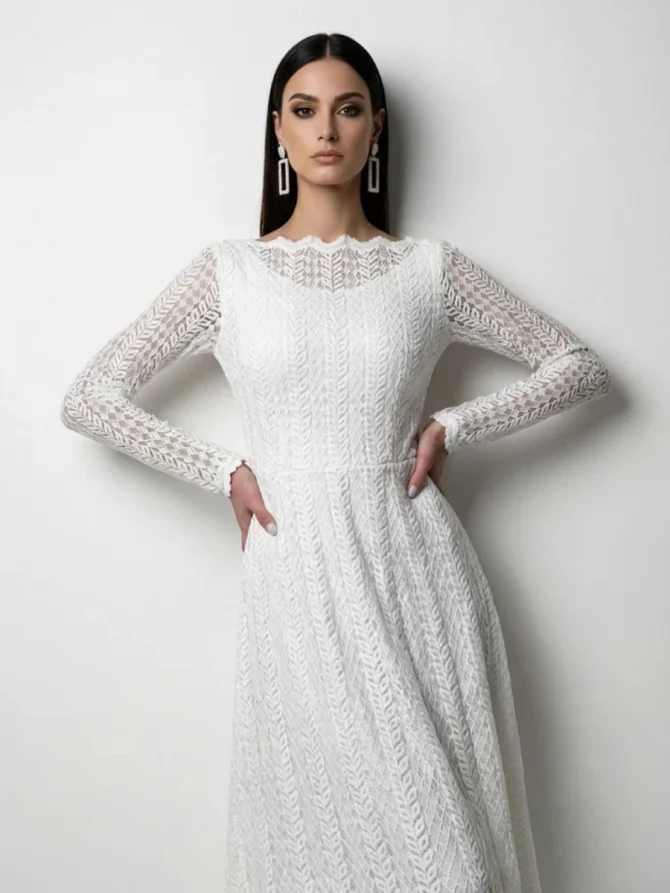 Платье из трикотажного кружева OD-904-4 белое