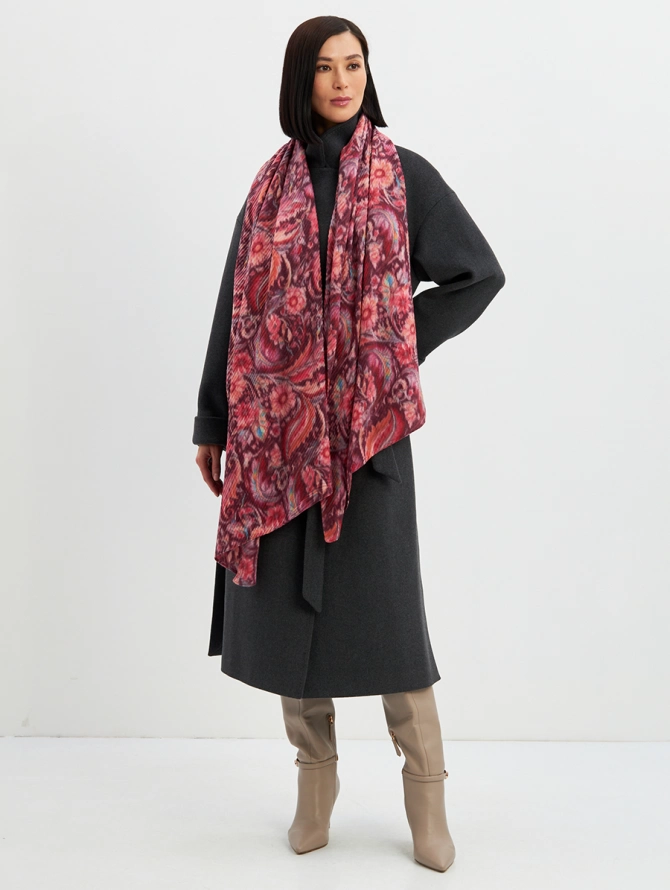 Палантин женский с восточным узором и плиссировкой