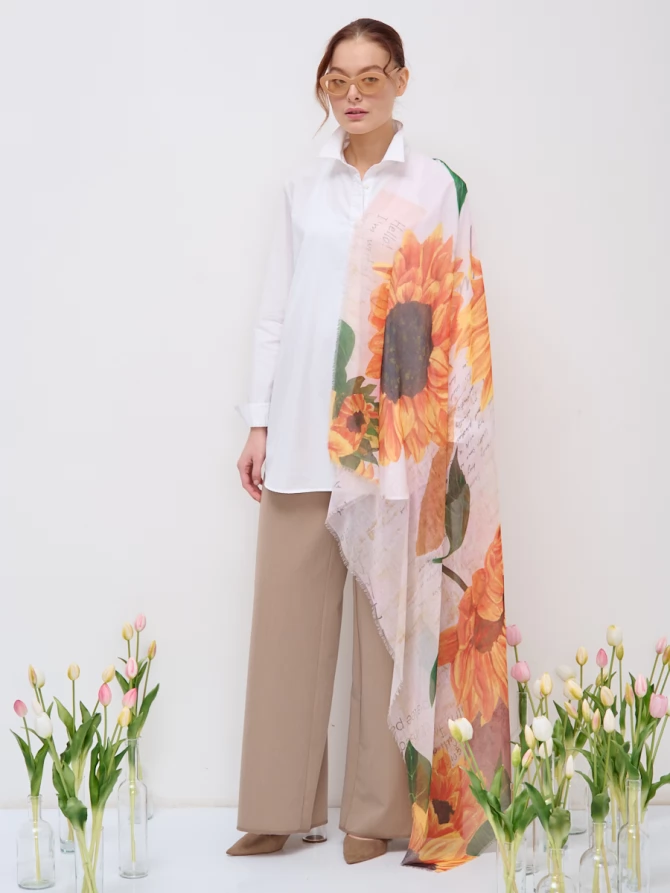 Платок женский двусторонний с цветочным принтом «Арт-деко» KSH13-17-22