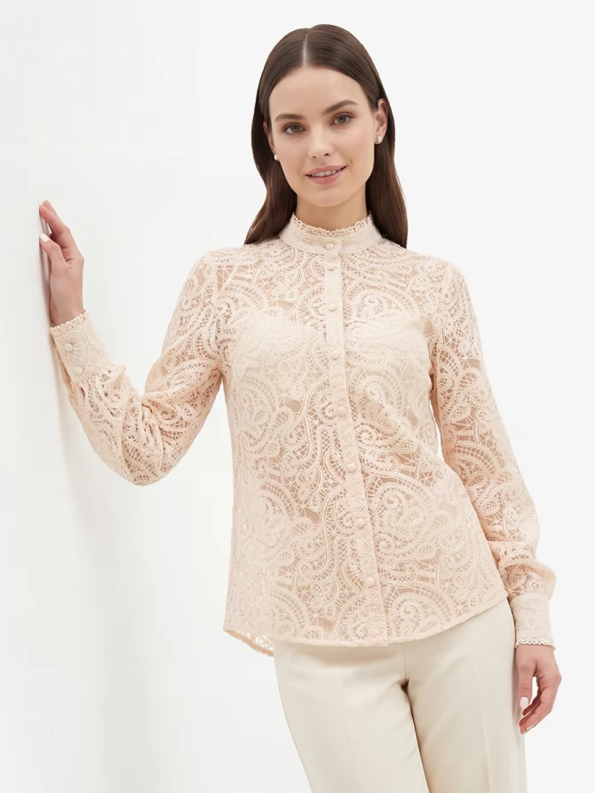 Блузка из кружевной ткани OD-977-3 лосось