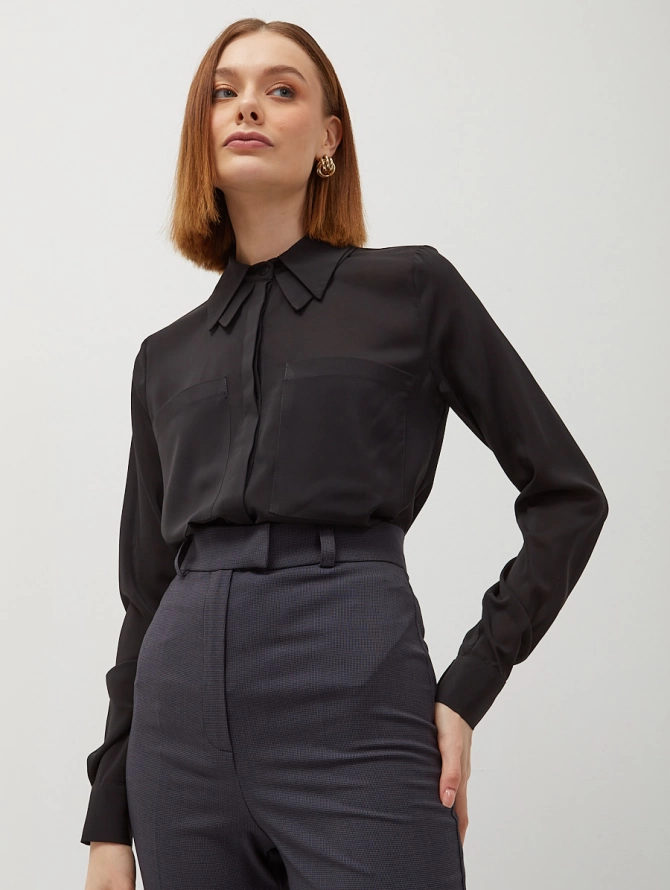 Блузка из шифона с двойным воротником OD-805-1 черный