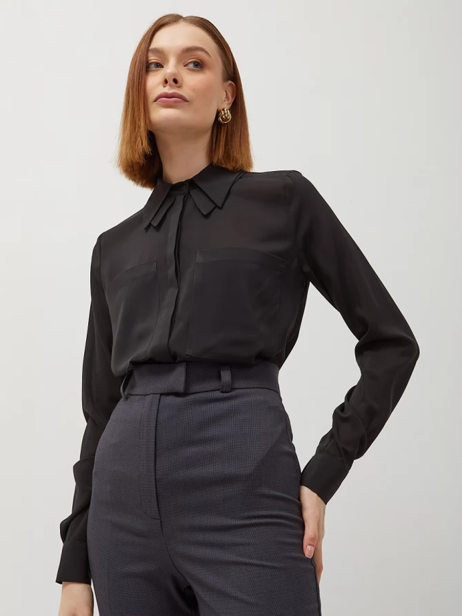 Блузка из шифона с двойным воротником OD-805-1 черный