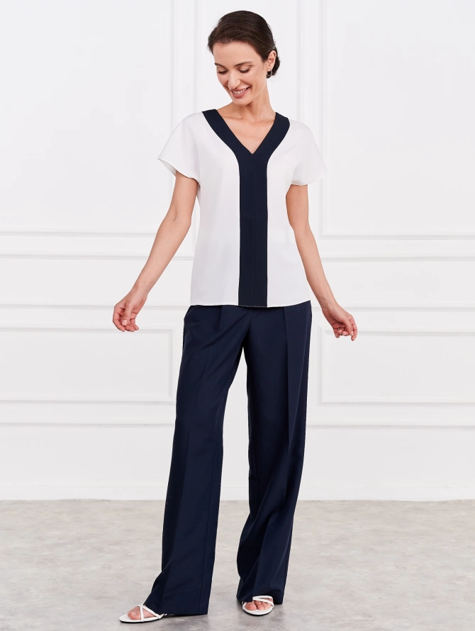 Блузка с контрастной отделкой OD-859-1 белый+синий