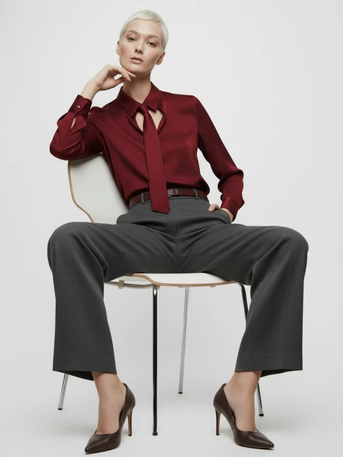 Блузка с галстуком  OD-881-6 бордовый