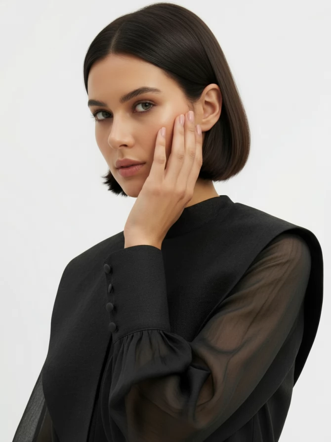 Блузка из органзы со съемным воротником OD-930-3 черный