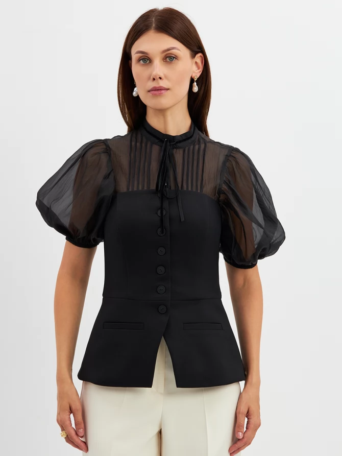 Блузка (корсет) из костюмной ткани на подкладке OD-908-1 черный