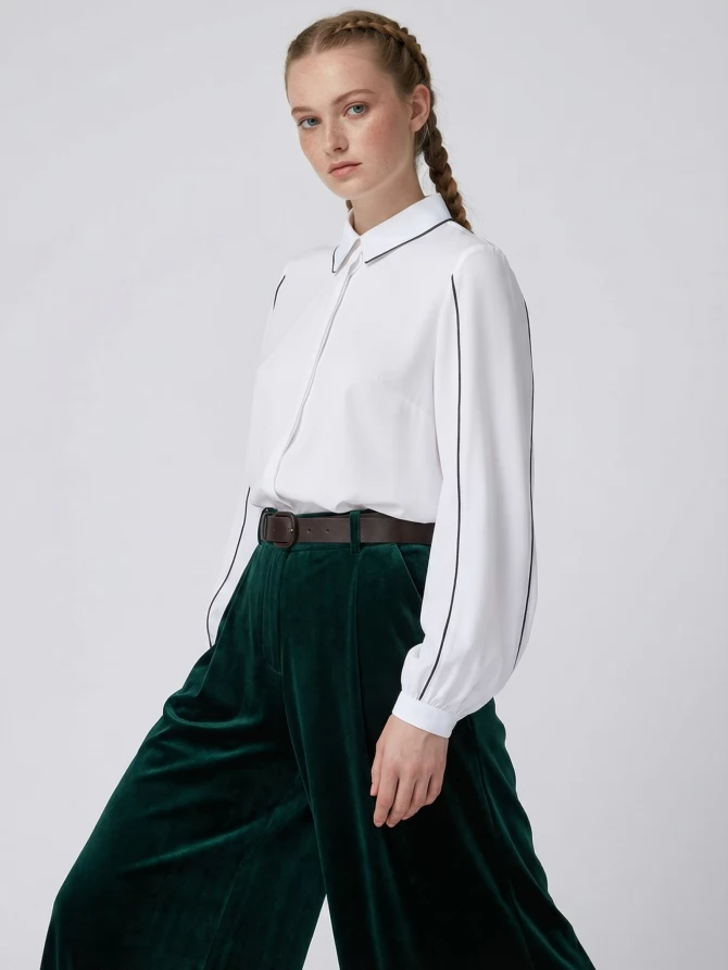 Блузка с контрасной строчкой OD-871-1 белый