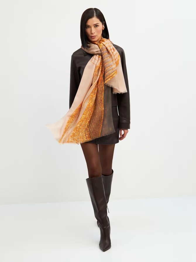 Палантин двусторонний с золотым узором