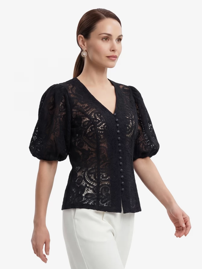 Блузка из кружева с коротким рукавом OD-1038-2 черный