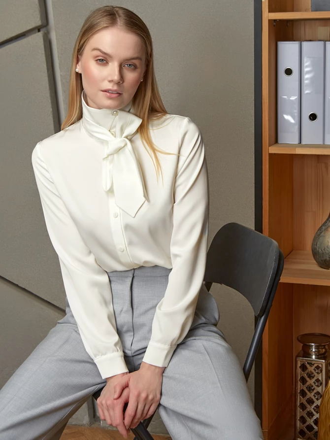 Блузка с галстуком  OD-881-7 сливочный