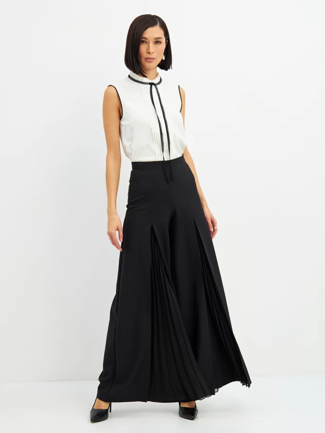 Брюки со вставкой из шифона OD-994-1 черный