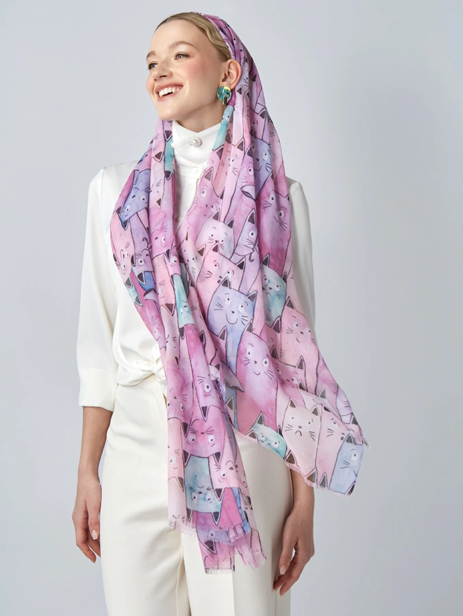 Палантин женский с принтом "Кошки"