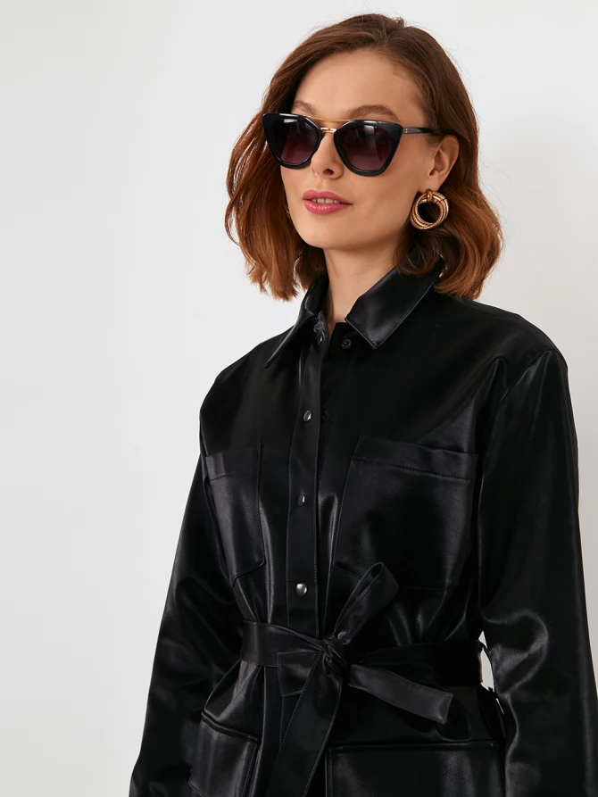 Без пояса! Куртка из лакированной эко-кожи ODP-476-1