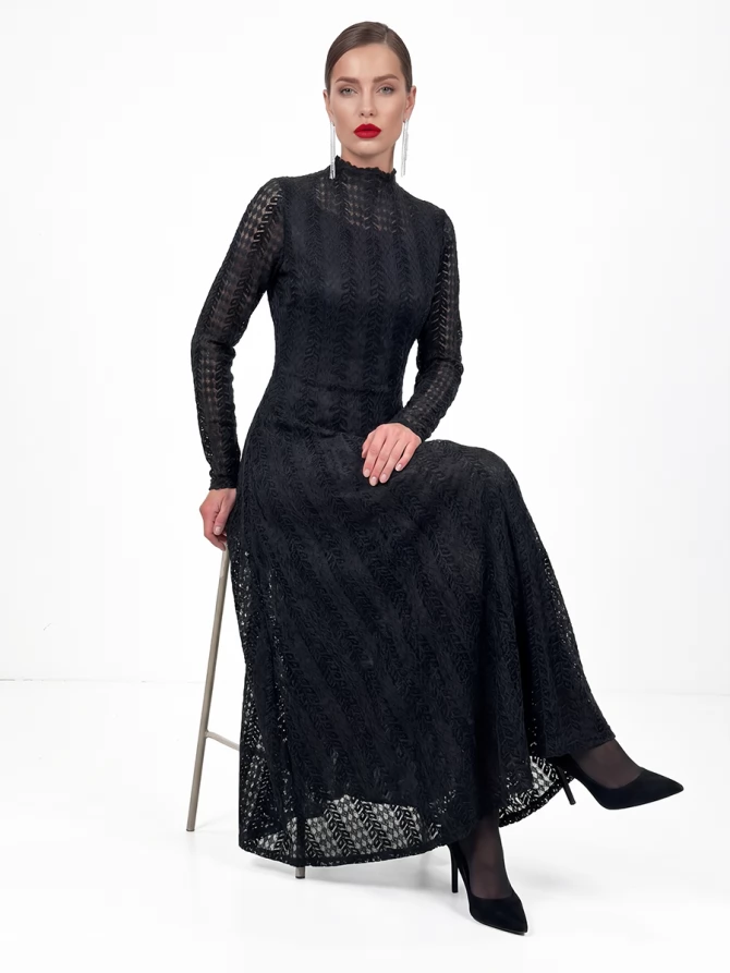 Платье теплое кружевное OD-846-5 черный