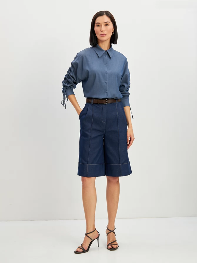 Блузка тонкая джинса OD-858-4 темный джинс