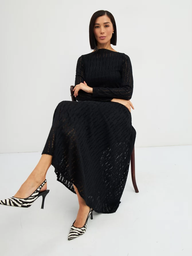 Платье из трикотажного кружева OD-904-2 черное