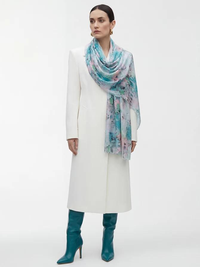 Палантин женский с абстрактным акварельным принтом KSH16-129-3