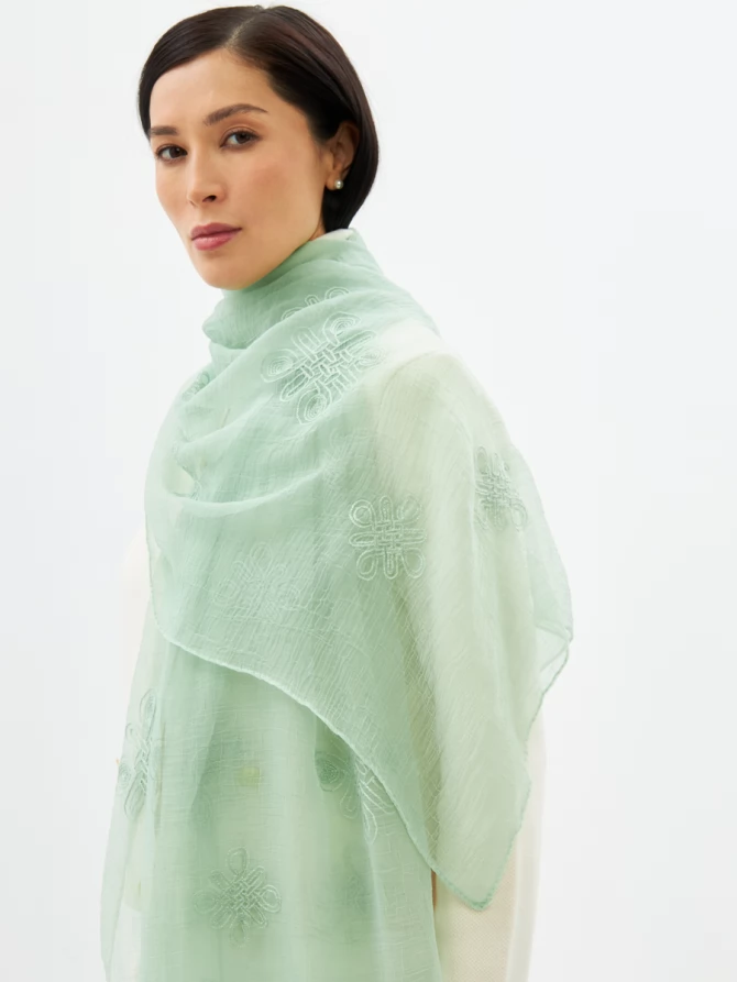 Палантин женский двусторонний с вышивкой Арт-деко