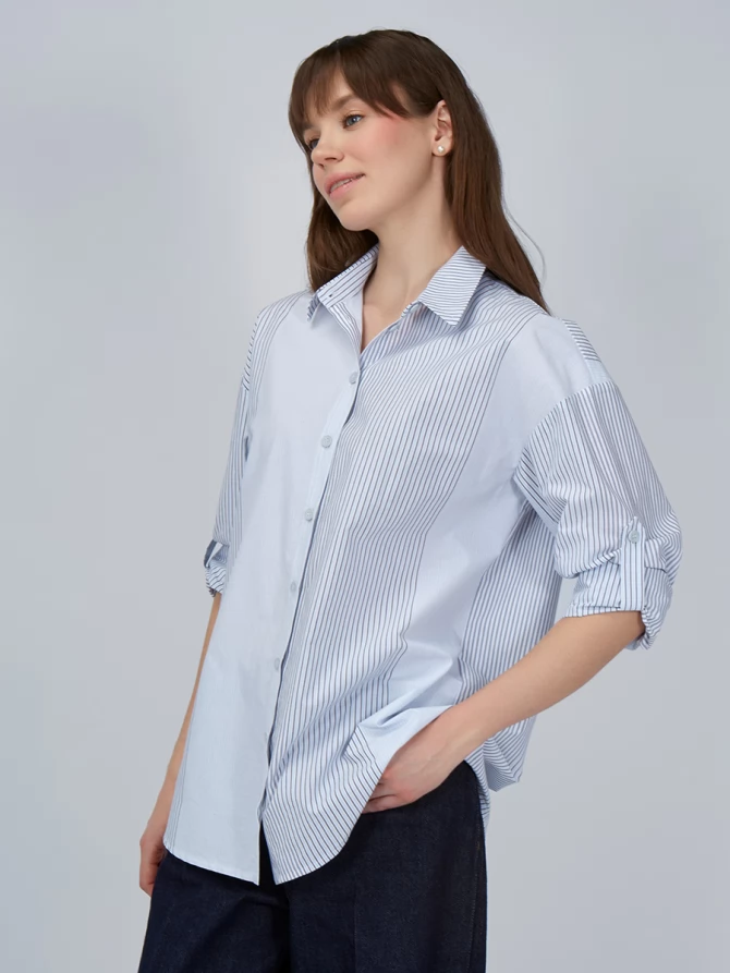 Рубашка полосатая хлопковая серо-голубая