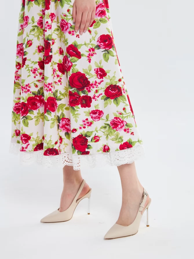 Платье из хлопка с кружевом OD-925-1 цветы на белом